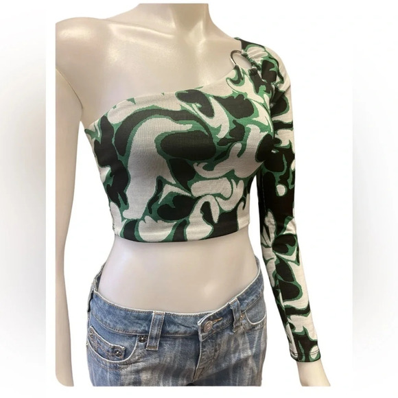 Zara JACQUARD Asymmetrical Long Sleeve Top Size Small - Picture 9 of 14